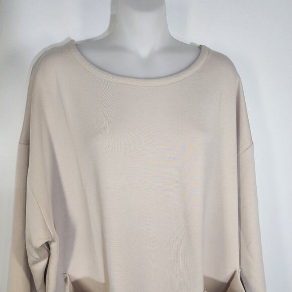 Jones New York Womens Pullover Cozy Top Size 1X Front Pockets 3/4 Sleeve Beige - Picture 3 of 8